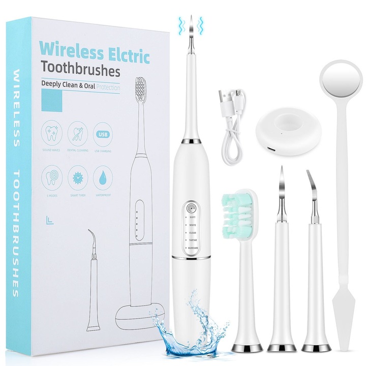 Periuta de dinti electrica ultrasonica, 5 moduri de curatare, inductiva, inox medical sus316
