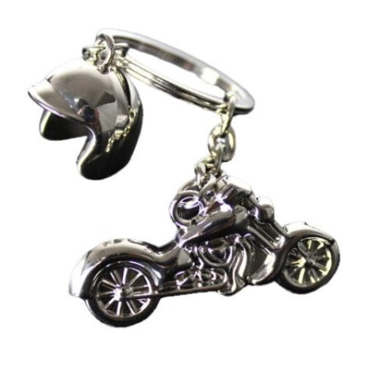 Breloc motocicleta 3D, metalic, argintiu, portabil