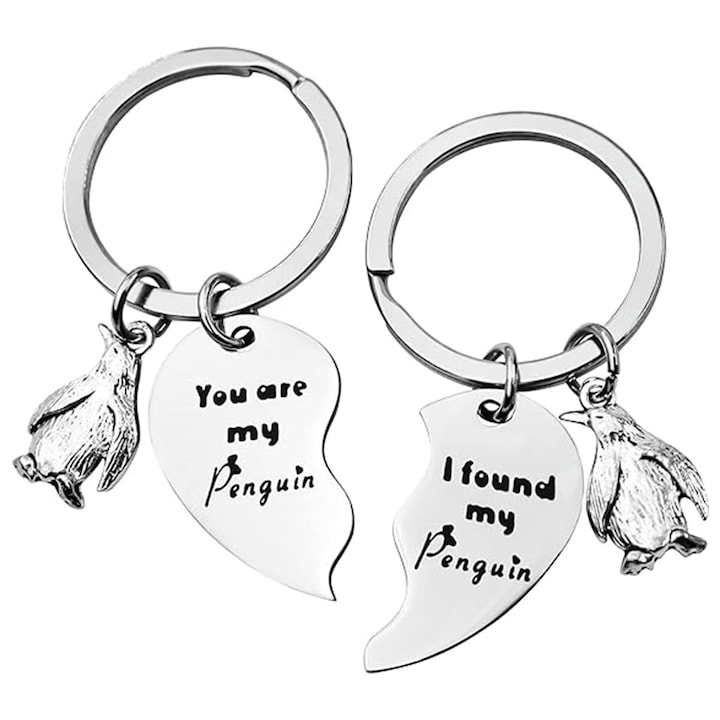 Ключодържател за двойки "You are my penguin", неръждаема стомана, 3х3см, подаръчен комплект