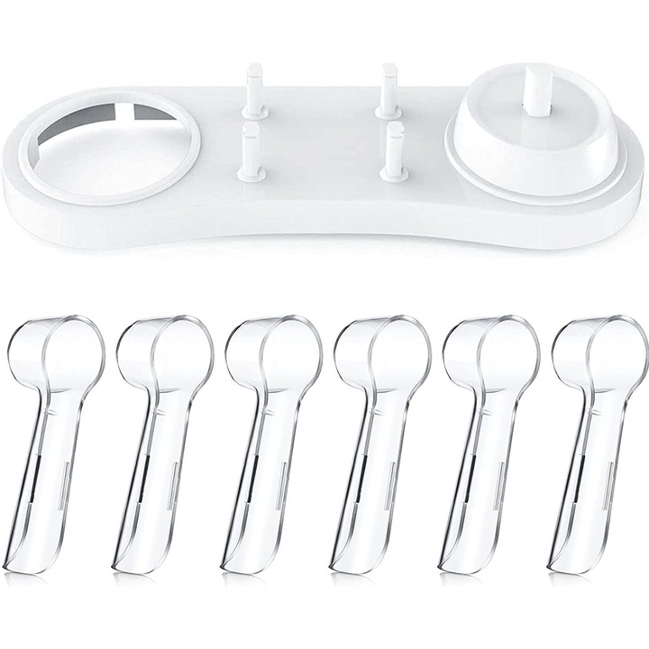 Oral-B elektromos fogkefe tartó, fehér, 6 db porvédő sapka készlet