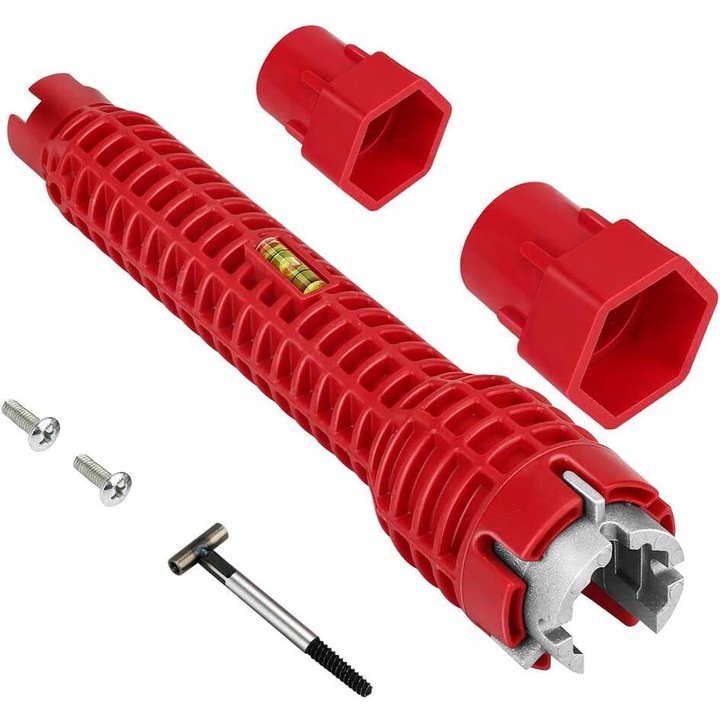 Cheie multifunctionala pentru robinet/chiuveta, Bizaical, 3 capete interschimbabile, plastic/aliaj