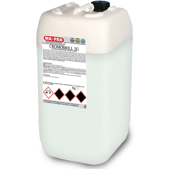 Solutie profesionala MA-FRA Cromobrill 2G pentru jante si materiale metalice, cromate si din inox, efect de stralucire, 6L
