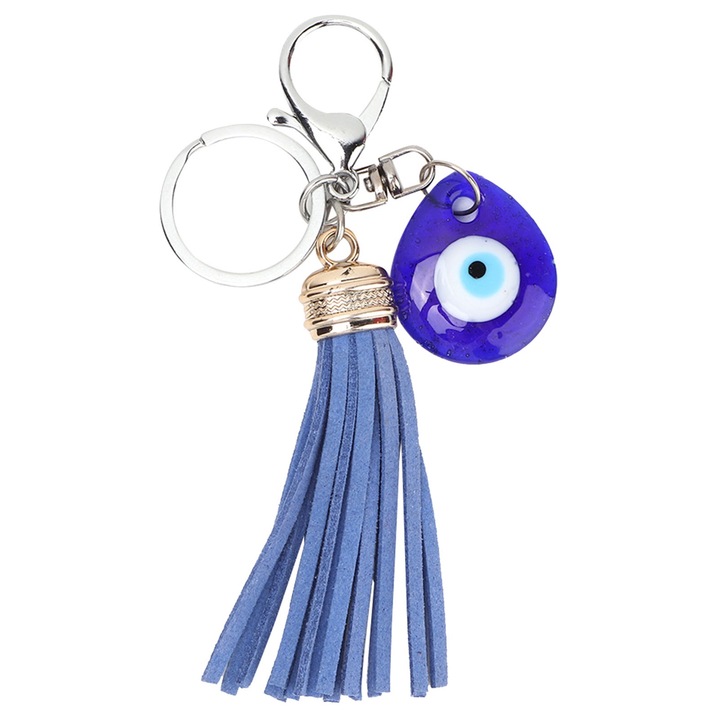 Ключодържател амулет Evil Eye, метал, защита и късмет, ръчна изработка, син/сребрист
