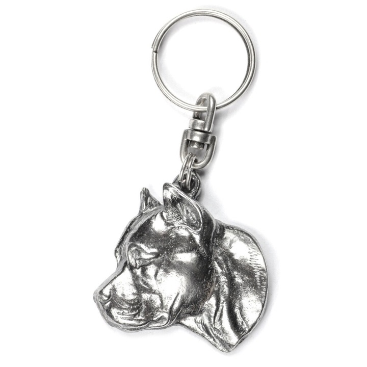 Art-Dog Amerikai Staffordshire Terrier II kulcstartó, Ezüstözött medál, Dekoratív.