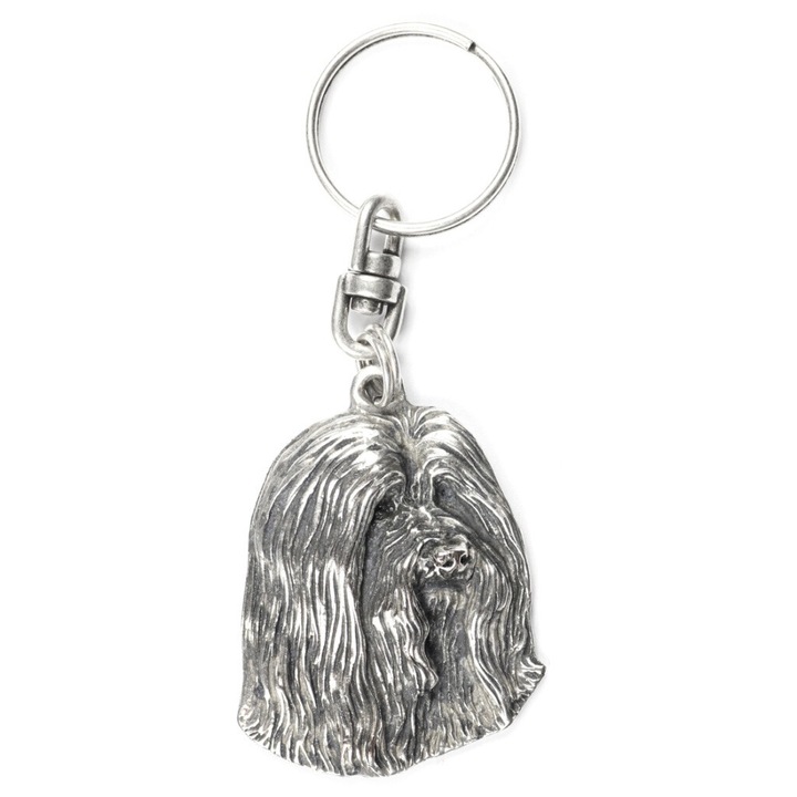 Breloc Bearded Collie Art-Dog, Pandantiv argintat, pentru geanta sau rucsac