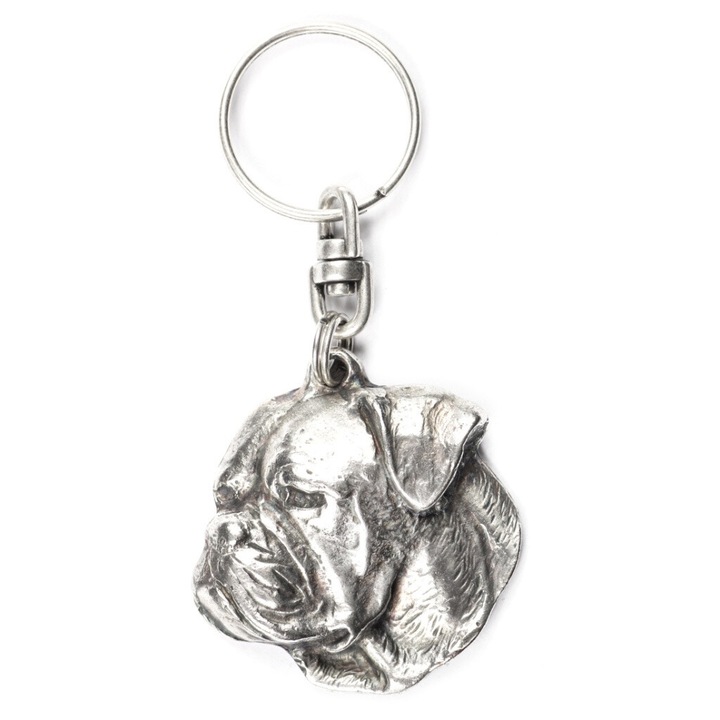 Breloc Bulldog American, Art-Dog, Metal Argintat, Decorativ, Patinat