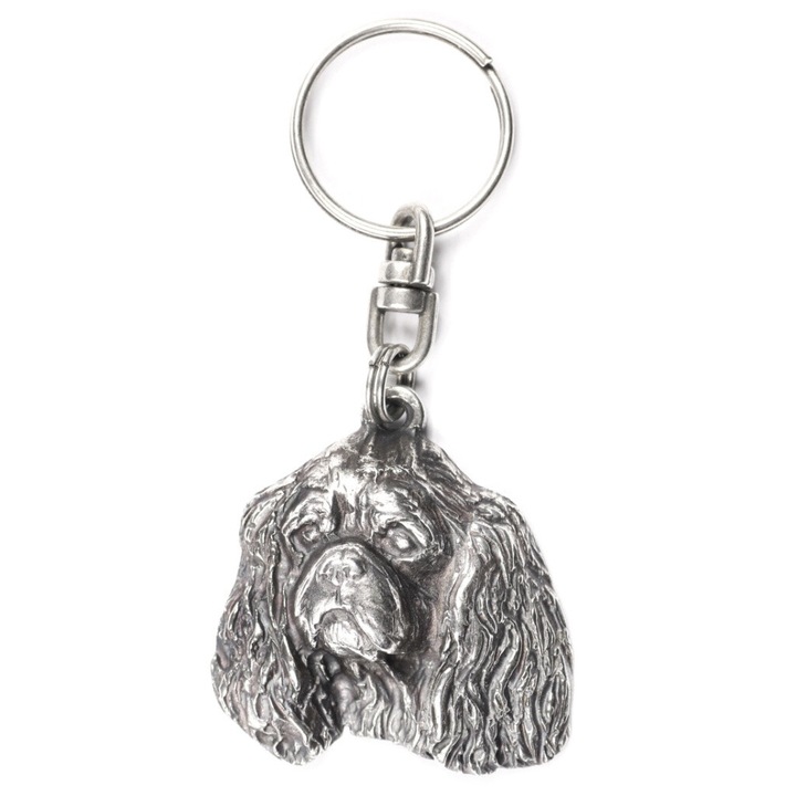 Breloc Art-Dog Cavalier King Charles Spaniel, placat cu argint, pentru geanta sau rucsac