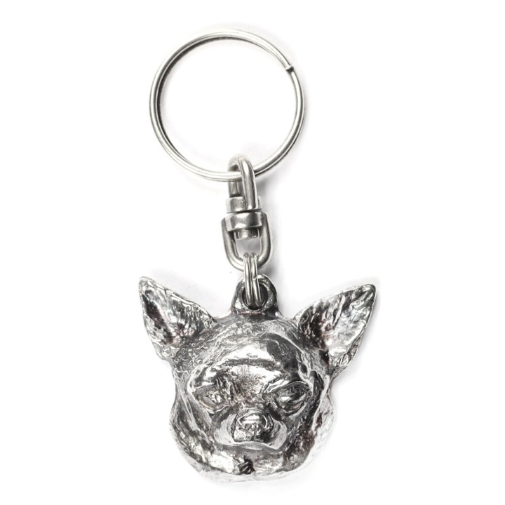 Rövid szőrű chihuahua kulcstartó, Art-Dog, ezüstözött fém, táskához vagy hátizsákhoz