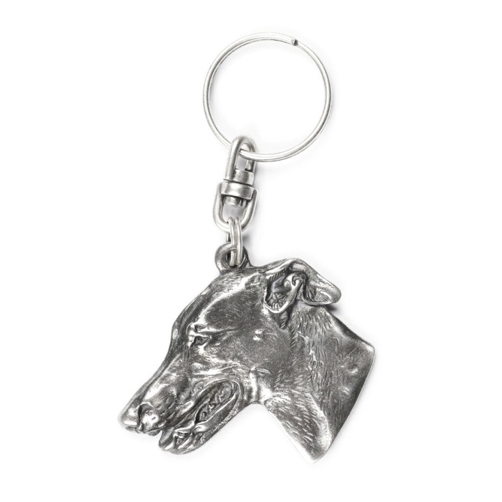 Breloc Art-Dog Greyhound, Pandantiv Metal Argintat, Decorativ Geanta/Rucsac