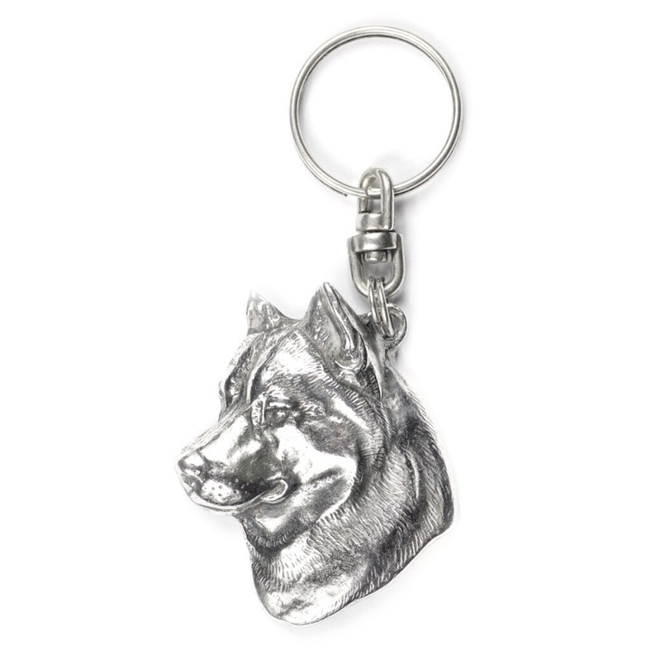 Breloc Art-Dog Husky Siberian, Metal Argintat, Patinat, pentru Geanta sau Rucsac