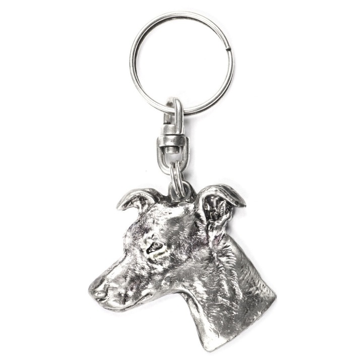 Art-Dog Whippet kulcstartó, Ezüstözött medál, Táska vagy hátizsák dísz