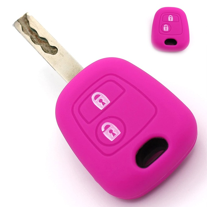 Husa protectie cheie auto din silicon, roz, 4.5x3.8x1.7cm
