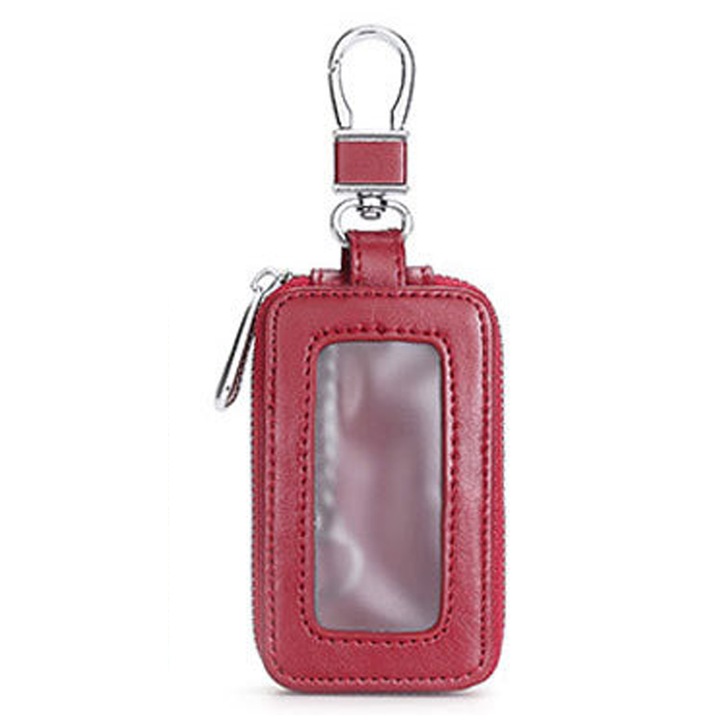 Breloc din piele pentru cheie auto, Rosu, 9x5.5x2cm