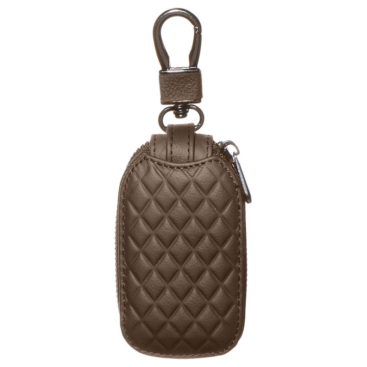 Breloc pentru cheie auto, Bizaical, piele de vaca, Maro, 8.5x4.5cm