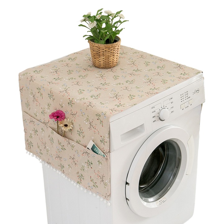 QttvbTna покривало за пералня, полиестер памук, с декоративни помпони и джобове, 70x170см