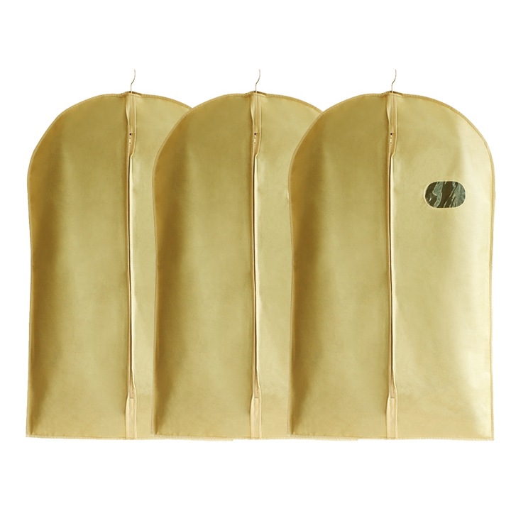 Set 3 saci pentru imbracaminte 150x60cm, champagne