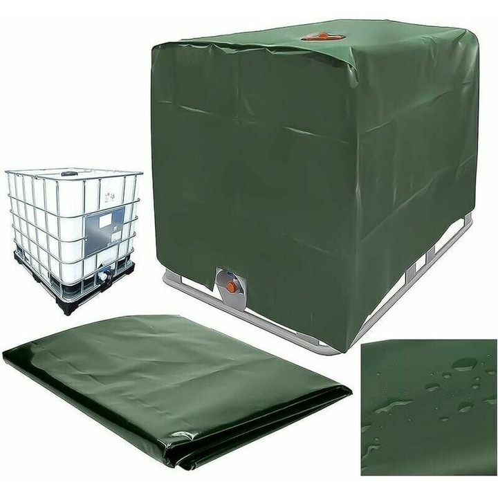 Husa pentru rezervor apa IBC de 1000 L, Poliester, Impermeabil, Protectie UV, 120 x 100 x 116 cm, Verde