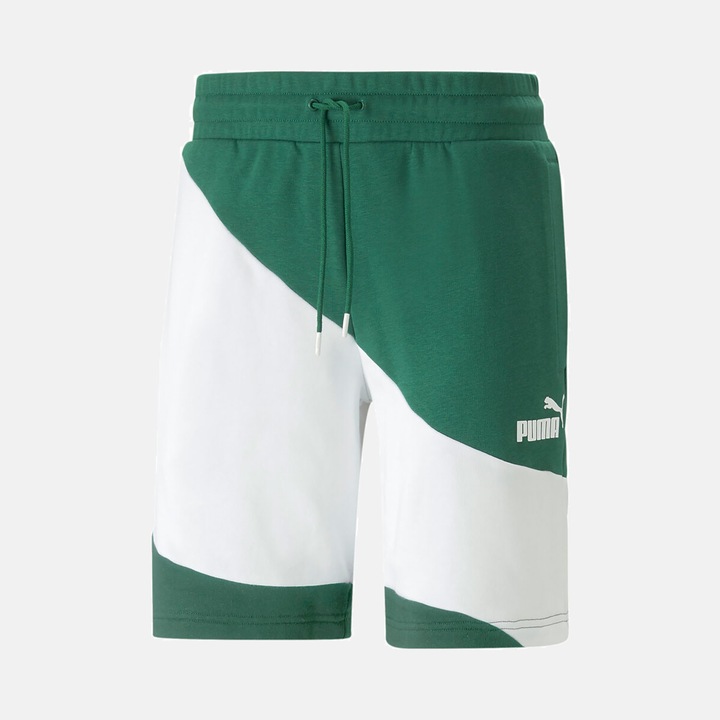 Pantaloni sport barbati PUMA POWER CAT 9" SHORT VERDE ALB material reciclat, Alb/Verde
