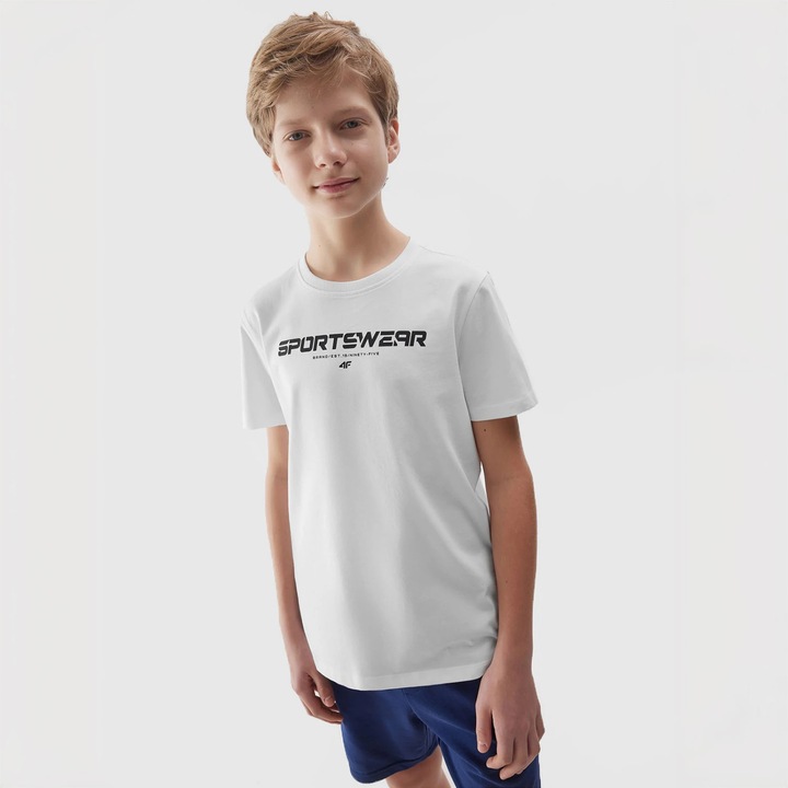 Tricou baieti, 4F, Bumbac, Alb, Alb