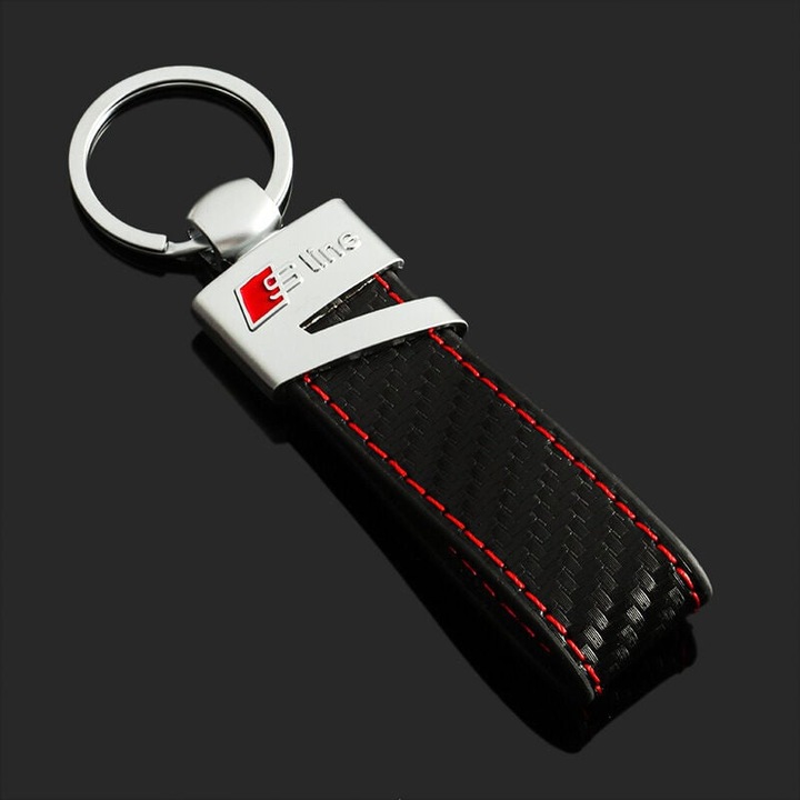 Ключодържател Audi sLine, естествена кожа и карбон, 110x26x9mm
