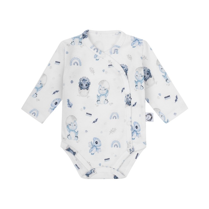 Hosszu ujju body - Dino, Bonjour Cherie, pamut, feher/kek, Fehér/Kék