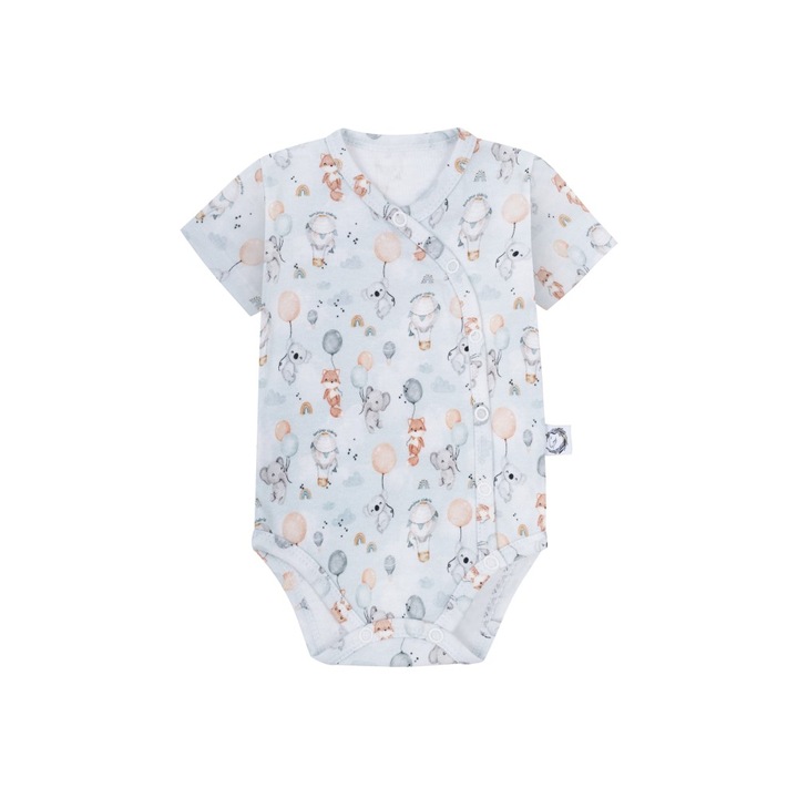 Body cu maneci scurte - Balloons, Bonjour Cherie, Bumbac, Albastru, Multicolor