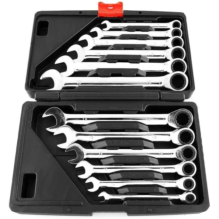 OEM 12 db racsnis kombikulcs készlet, forgatható, 8-19 mm, dobozban