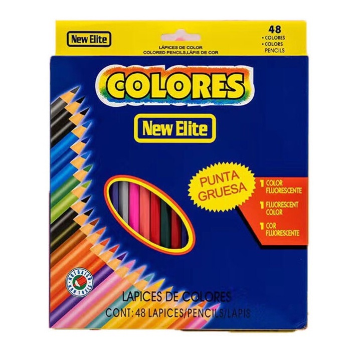Set creioane colorate New elite, 48 bucati, pre-ascutite, multicolor