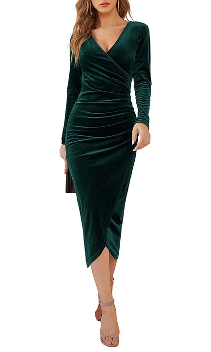Rochie, Catifea, Verde, Verde