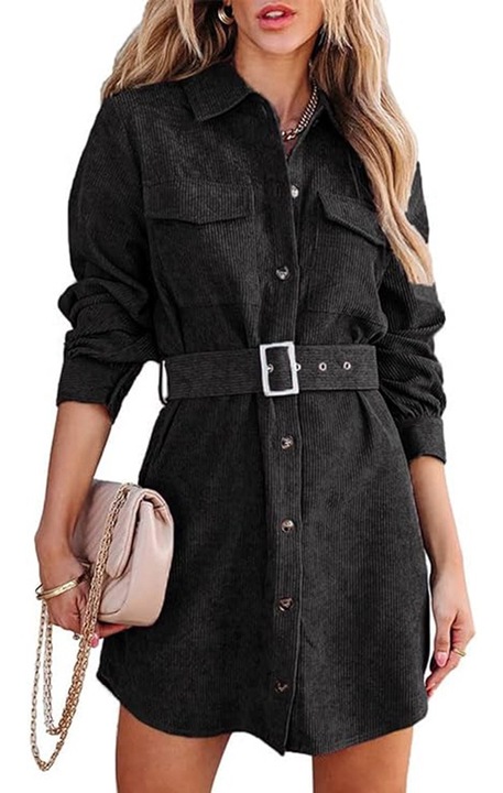 Рокля риза, Полиестер, Черен, Черен, L