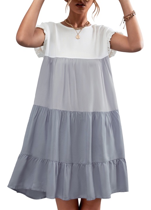 Rochie in culori contrastante, Cozevdnt, poliester, gri, L INTL