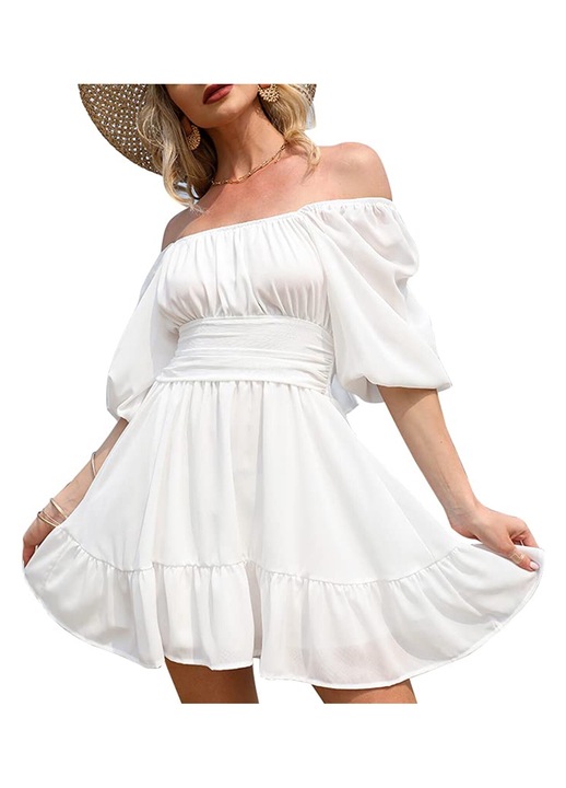 Rochie scurta dama, Cozevdnt, Poliester, Alb