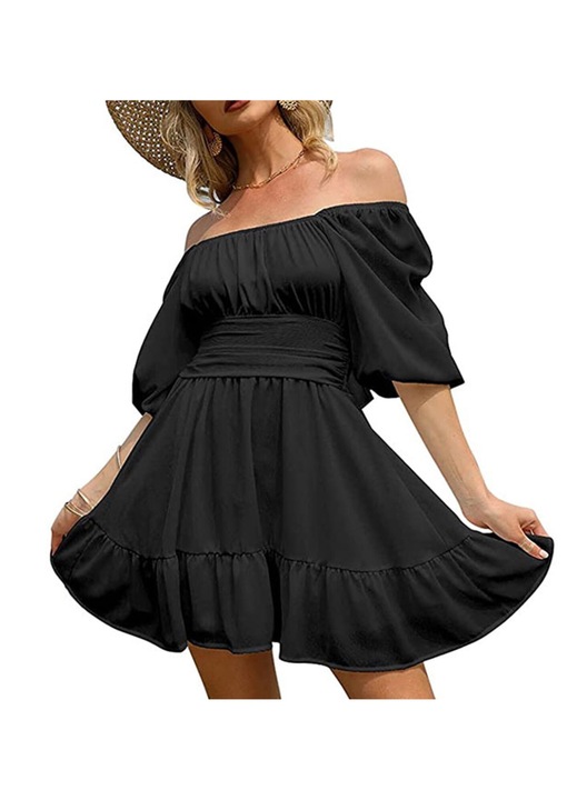 Rochie scurta dama, Cozevdnt, Poliester, Negru