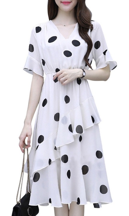 Rochie dama Cozevdnt, Poliester, Alb/Negru