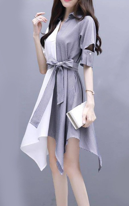 Rochie cu guler Cozevdnt, Poliester, Albastru/Alb