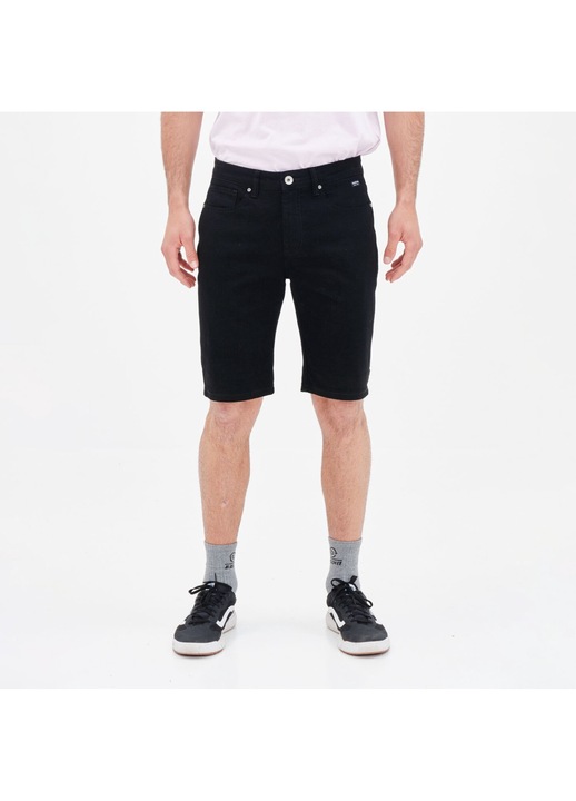 Pantaloni scurti barbati Basehit, denim elastic, 5 buzunare, negru, bumbac-elastan