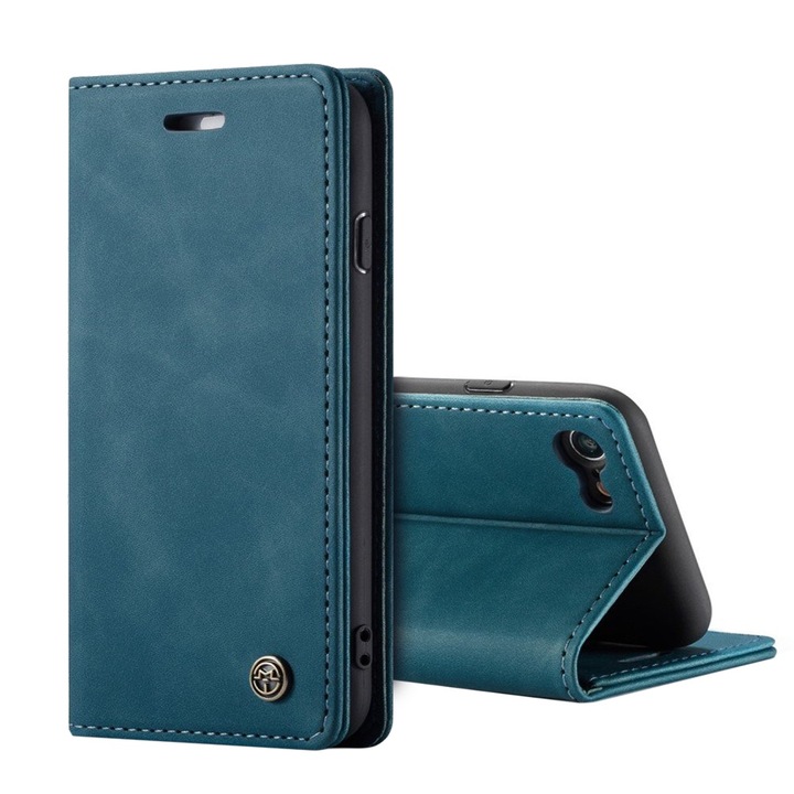 Etui pentru telefon, Caseme, Leather Wallet Case, albastru, pentru iPhone 7/8/SE 2020/SE 2022, cu functie de suport