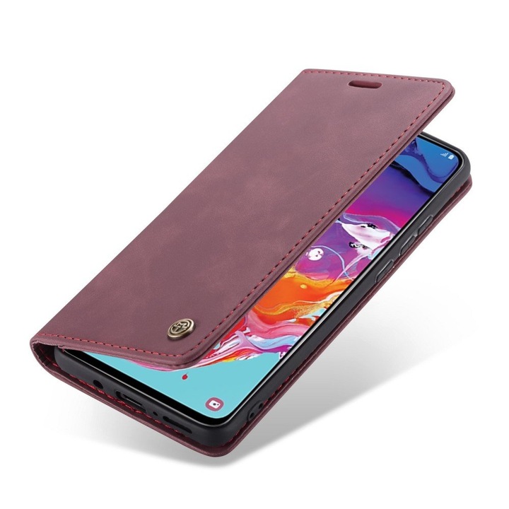 Husa portofel Caseme pentru Samsung Galaxy A70, piele ecologica, bordo