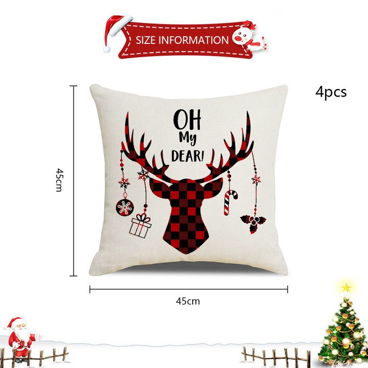 Jormftte díszpárnák, 4 darabos szett, 18x18 hüvelyk, vászon anyag, karácsonyi téma, rusztikus stílus