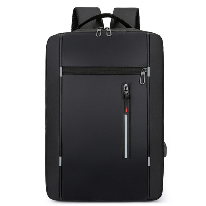 Rucsac laptop, Nylon/Poliester, USB, Pentru laptop 15.6", Negru
