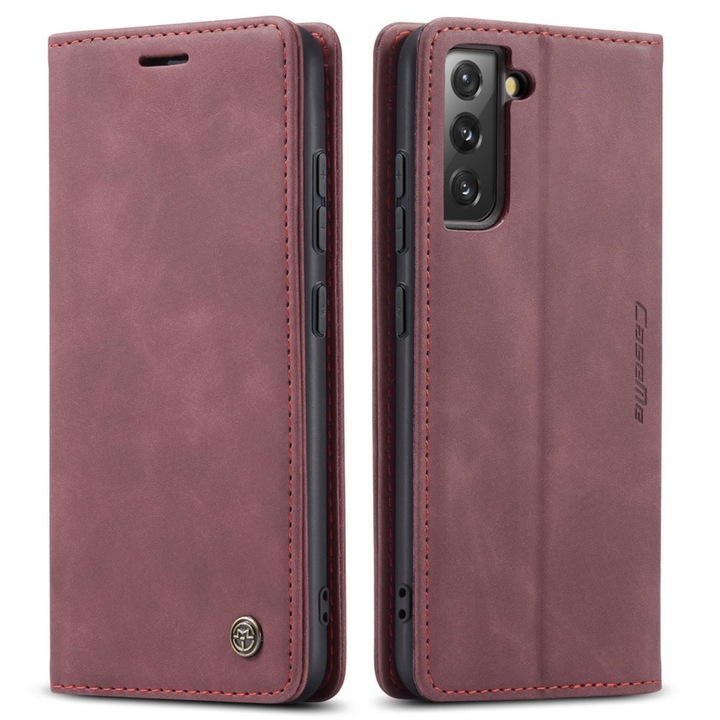 Husa portofel Caseme pentru Samsung Galaxy S22 5G, piele ecologica, rosu