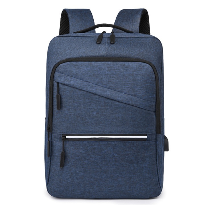 Rucsac laptop, Nylon/Poliester, USB, Pentru laptop 15.6", Albastru
