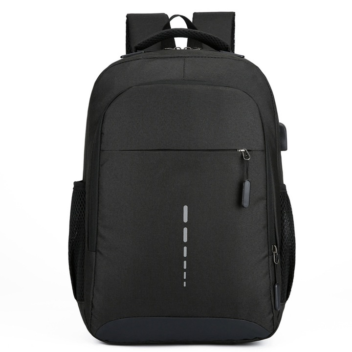 Rucsac pentru laptop, USB, Poliester, Pentru laptop 14 inch, Negru