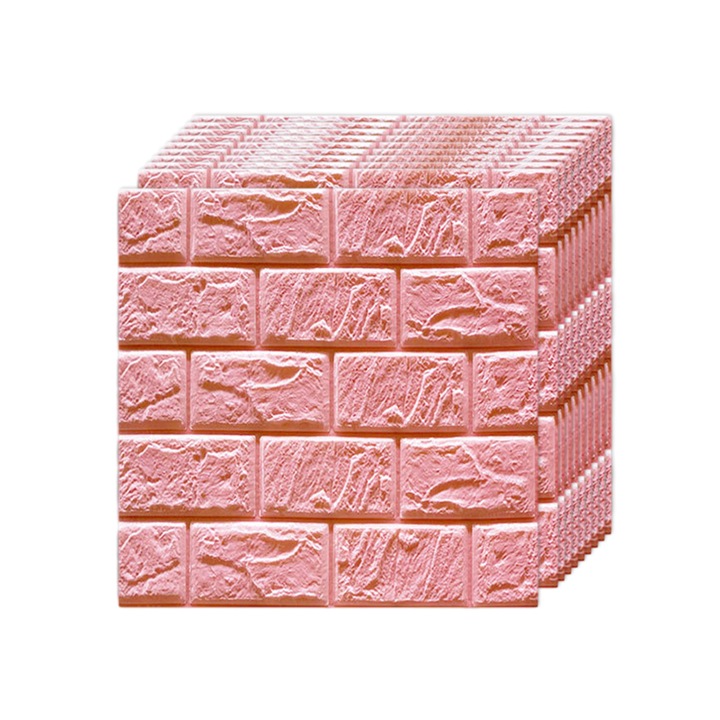 Set 10 Piese Panouri 3D, Autocolant Waterproof, 30cm, Roz