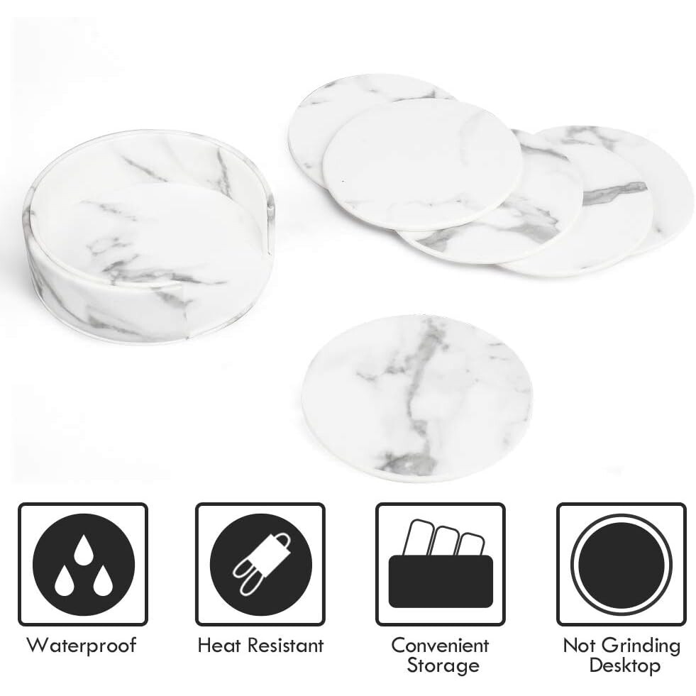 Set de 6 suporturi pentru bauturi din piele PU, rezistente la apa si ...