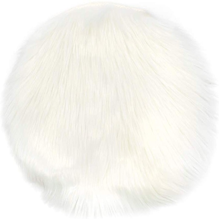 Кръгъл килим от изкуствена кожа, 35x35 см, мек и приятен на допир, Бял