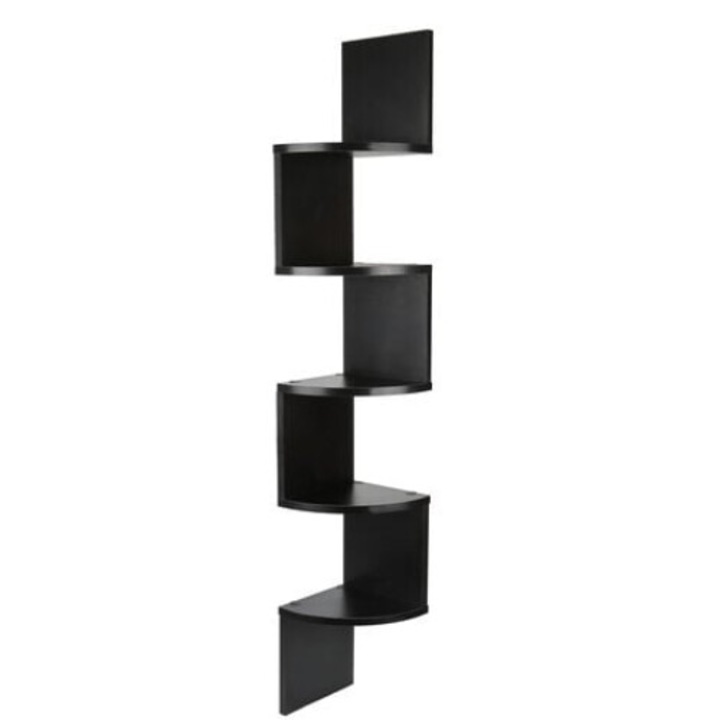 AMRINUGL Ъглова етажерка, зиг заг дизайн, 5 нива, 20x20x120 см, MDF, черен
