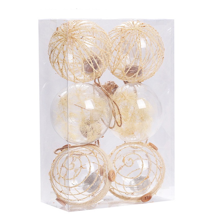 Set 6 Globuri de Craciun, Plastic, Transparent, 23.5x15.5x7.8cm