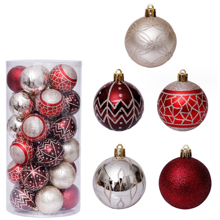 Set 30 globuri de Craciun, plastic, 31x15.9x15.9cm, multicolor, 6cm
