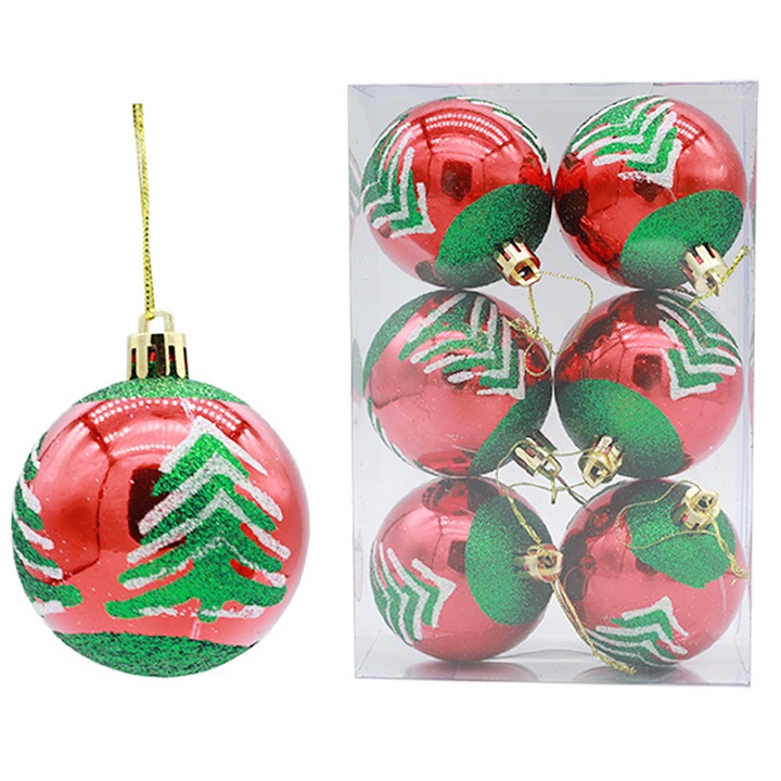 Set 6 globuri de Craciun, plastic, spirale si fulgi, multicolor, 6cm